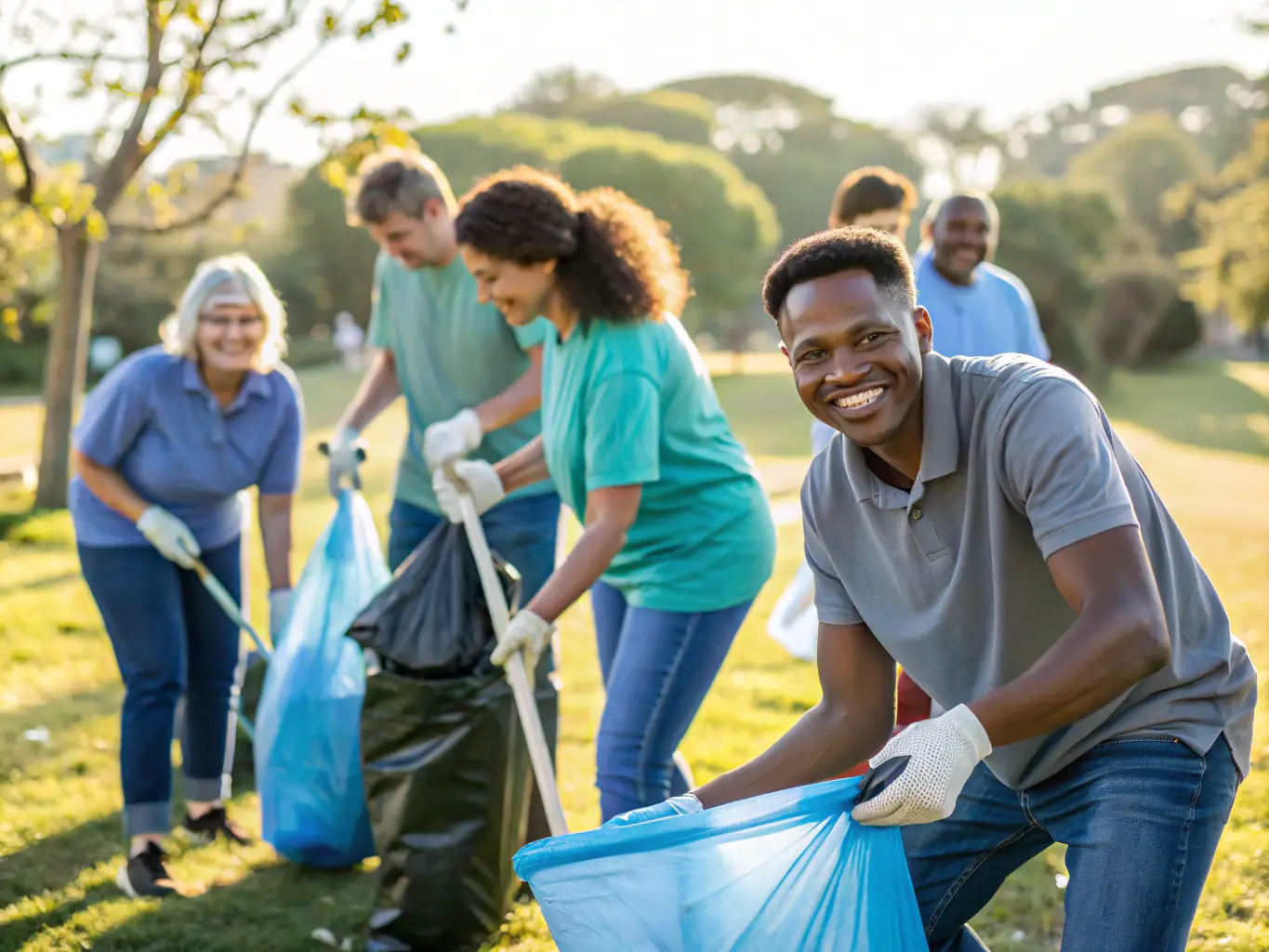 An image of volunteers working together on a community project, such as cleaning up a local park or organizing a charity drive, highlighting the association's commitment to community service.