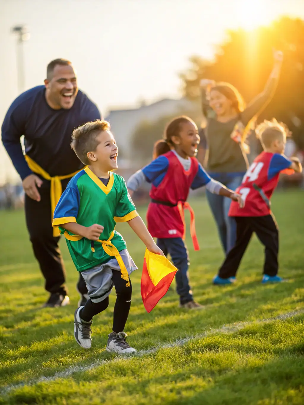A vibrant image of children participating in a soccer clinic organized by ASSOCIATION SPORTS ET LOISIRS, showcasing teamwork and active engagement.